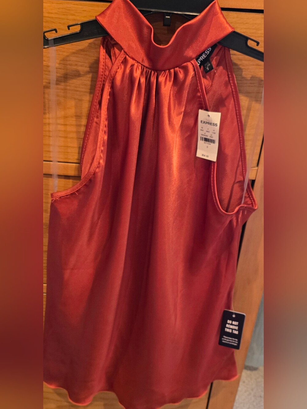 Express NWT Rust Satin Sleeveless Neck Bow Blouse, Women's S